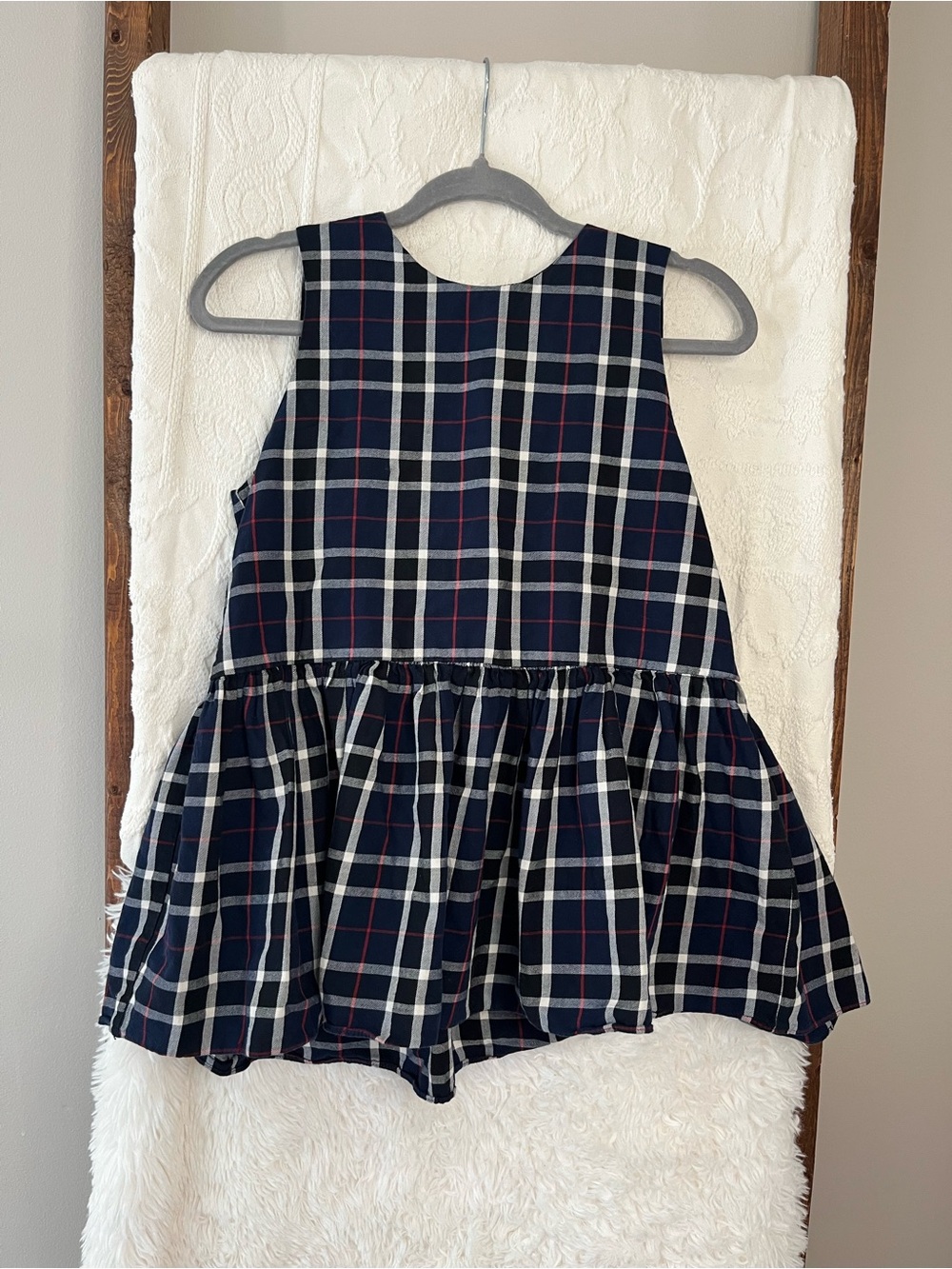 Zara Navy Plaid Peplum Sleeveless Top - Small